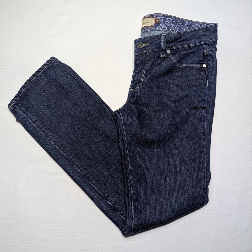 Paige Melrose Petite 29 Straight Leg Jeans Dark Wash Stretch Indigo Blue